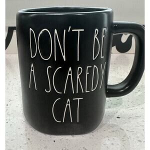 Rae Dunn Mug Don't Be a Scaredy Cat All Black Artisan Collection Halloween Cup
